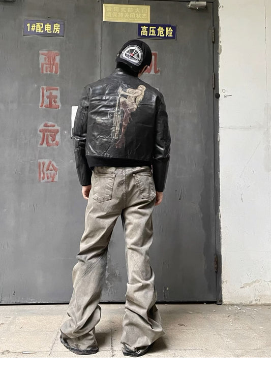 Self-made Rick Owen Earth Tone Flared Stacked Jeans – Slim Washed Wide-Leg Opium - Donclickin