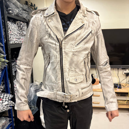 AMIRI 15OG Slim-Waist Destroyed Motorcycle Denim Washed White Jackets