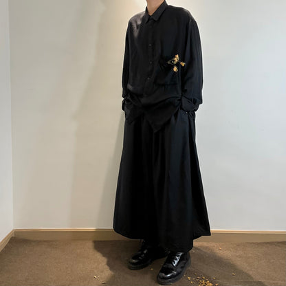Yohji Yamamoto Dark Core Soft Rayon Base Layer Square-neck Black Shirt