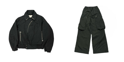 DVN AW24 Asymmetric Cocoon Zip Jacket - Nylon Utility Pants Set Oversized Pocket