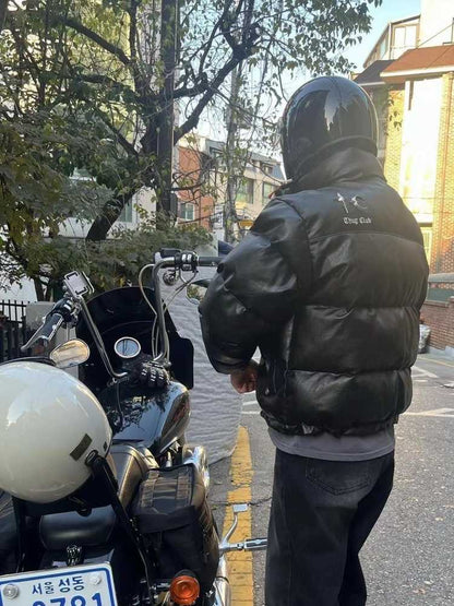 Thug Club ’Drip’ Puffer Jacket - PU Leather Opium Outerwear