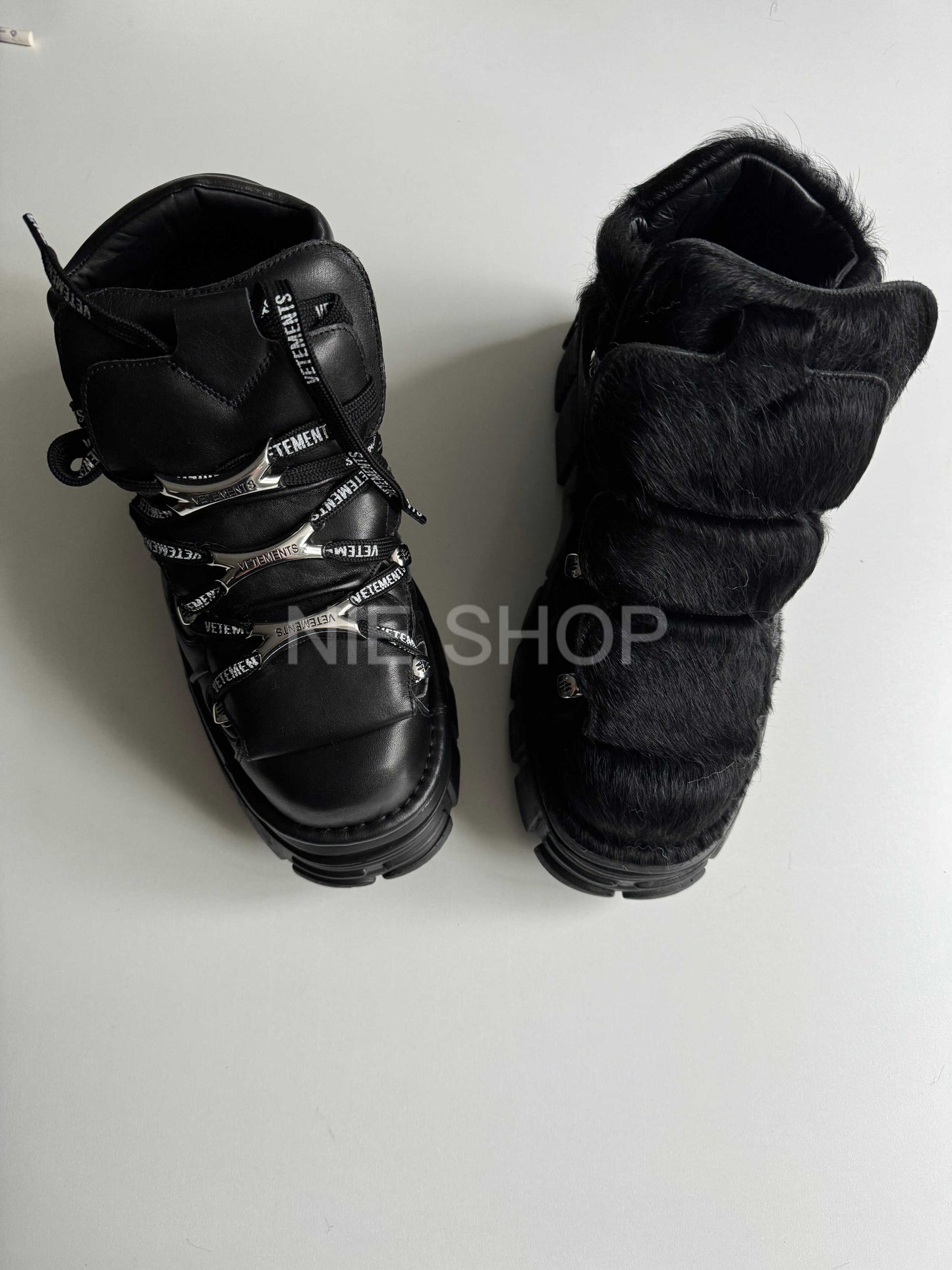 Y2K Collab vetements Punk Metal Chunky Platform Shoes - Pony Hair Vers