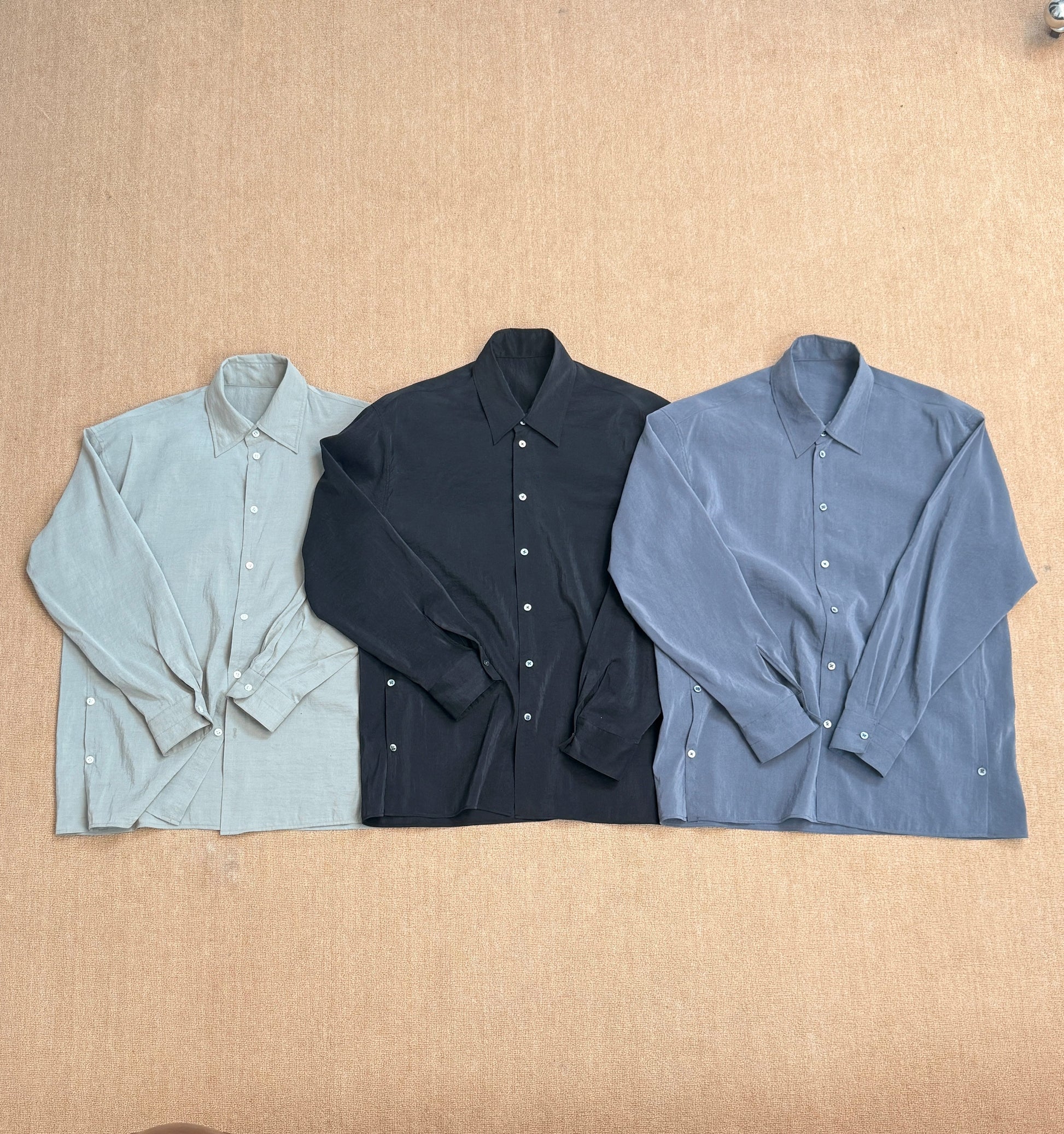 LEMAIRE 25SS New Glossy Dry Silk Shirt – Sage Green Black Edition