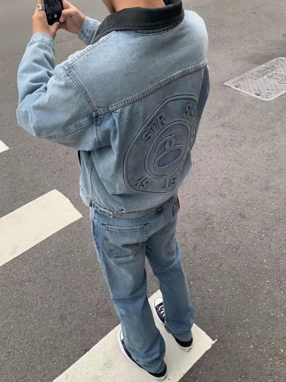 Stussy Embossed 8 ball Ｘ Levis Jacket Washed Denim Outerwear