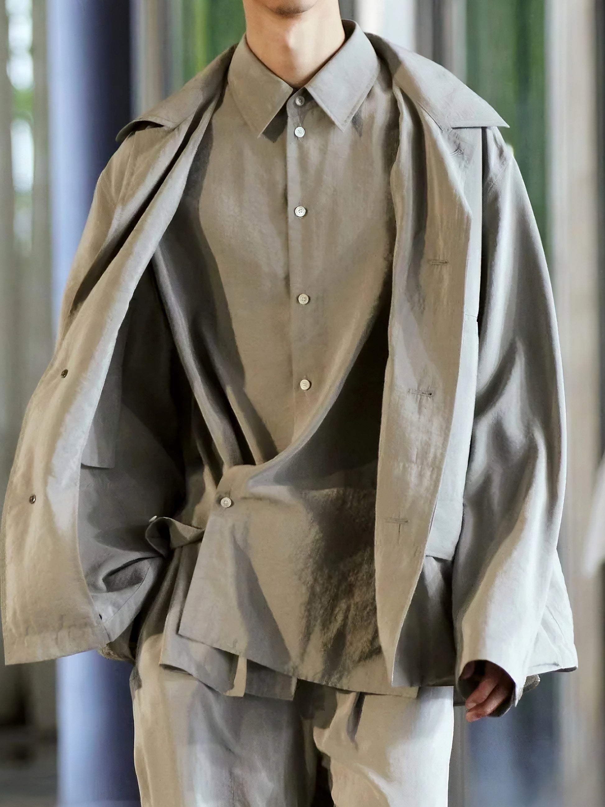 LEMAIRE 25SS New Glossy Dry Silk Shirt – Sage Green Black Edition