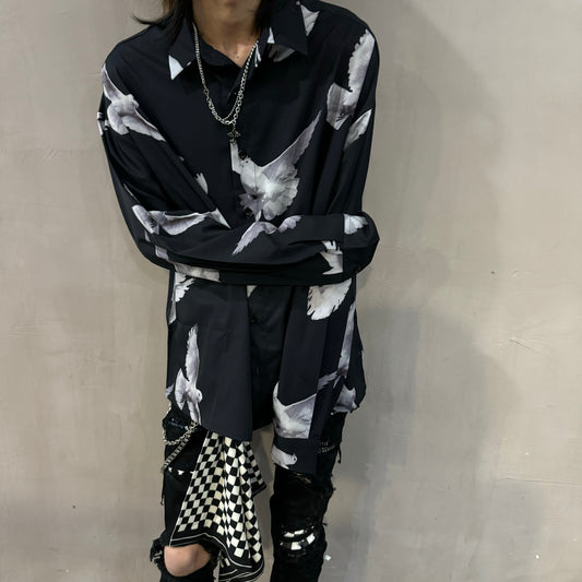 17AW AMIRI Peace Dove Print Silk Shirt - Chiffon-Ice Silk Blend - Donclickin