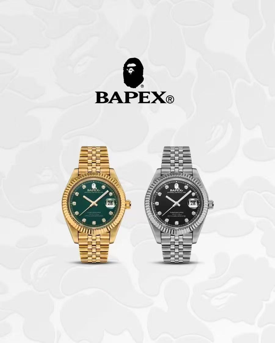 TYPE 6 BAPEX Gold-Green Ape Power Watch - Fluted Bezel Datejust Mechanical Wristwatch