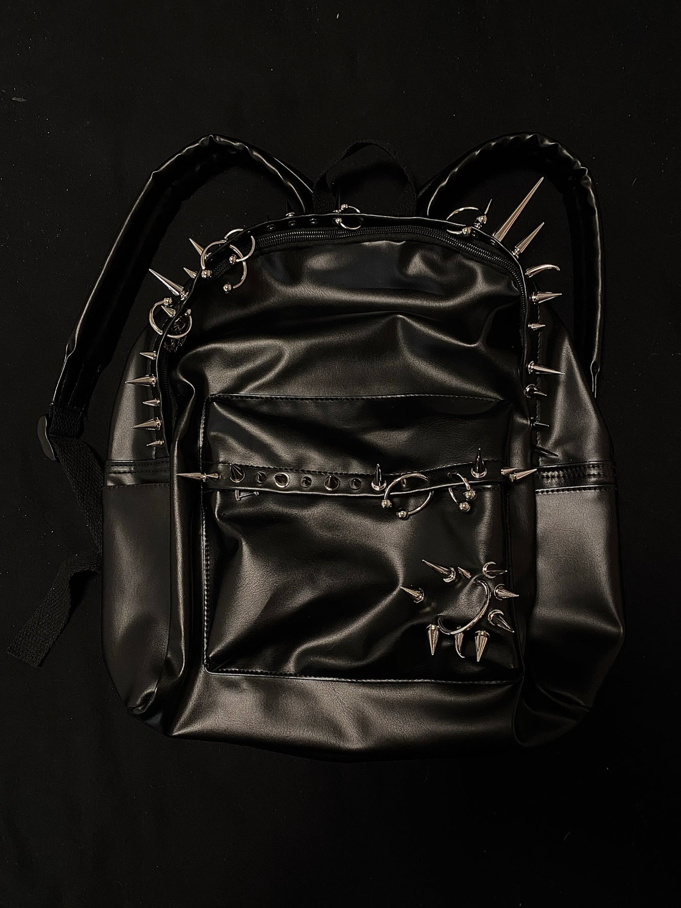 Playboi Carti OPIUM Punk Studded & Pierced Black Leather Backpack - SIze H42/W31