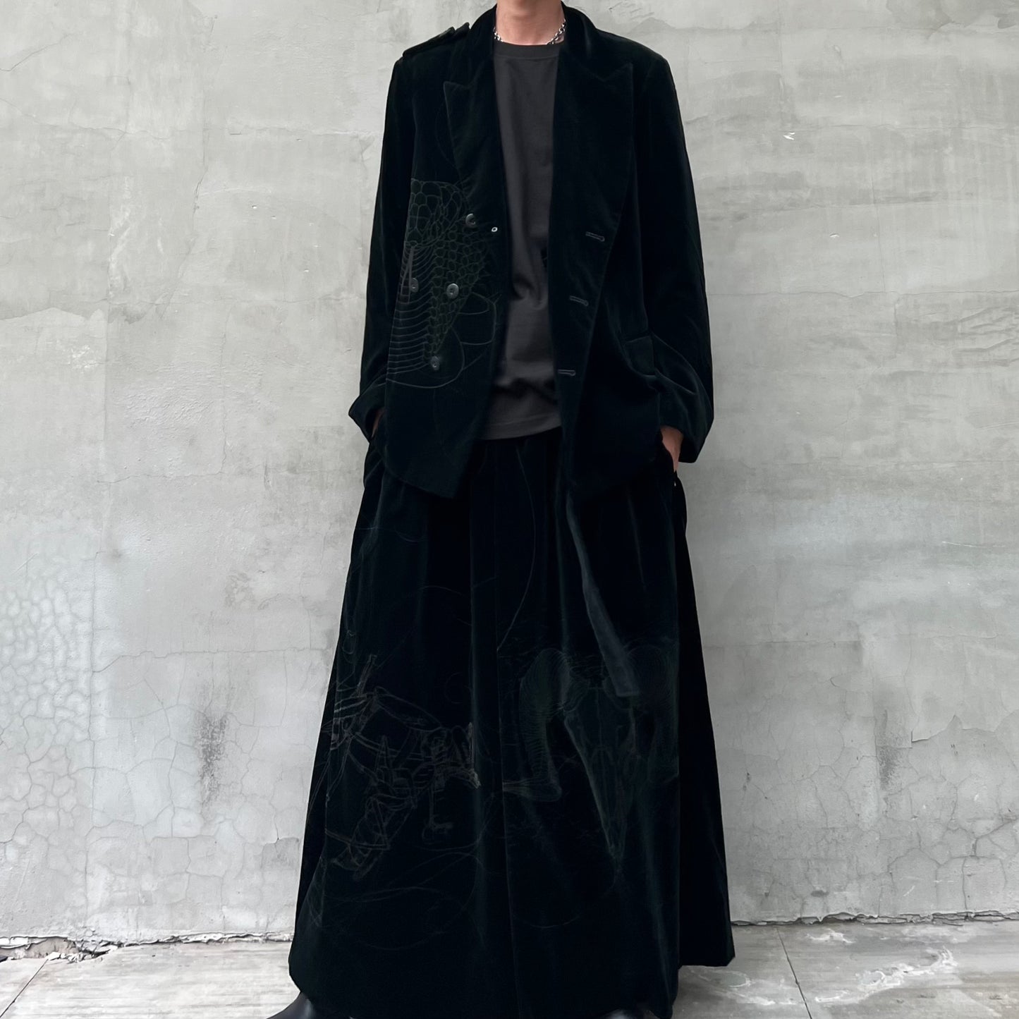 Yohji Yamamoto Velvet Family Crest Serpent Emblem Jacket - Skirt Suit