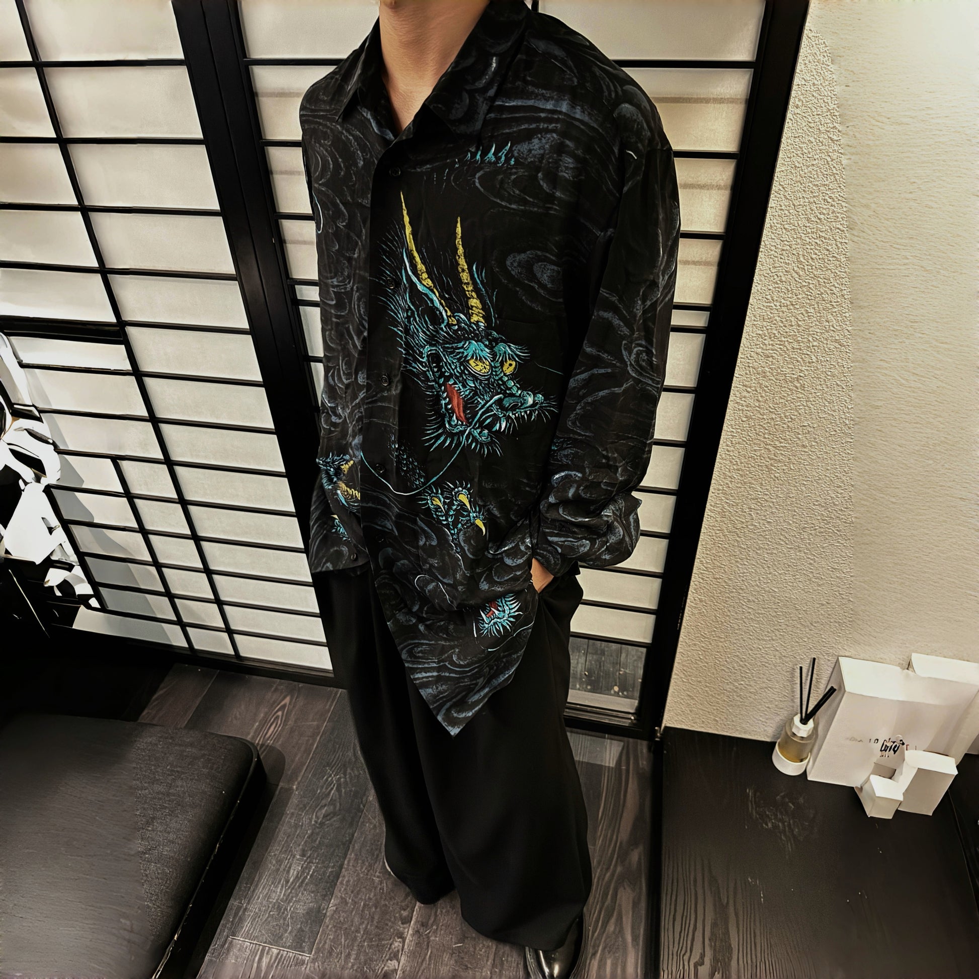 Yohji Yamamoto Ukiyo-e ’Old Dragon’s Fading Dream’ Viscose Long Sleeve Shirt