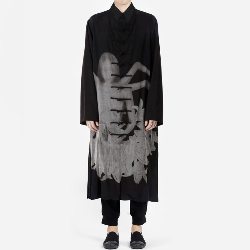 Yohji Yamamoto Dark Asura Lily Printed Mid-Length Shirt Button Closure