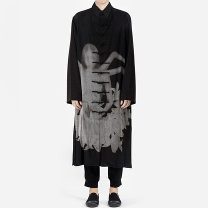 Yohji Yamamoto Dark Asura Lily Printed Mid-Length Shirt Button Closure