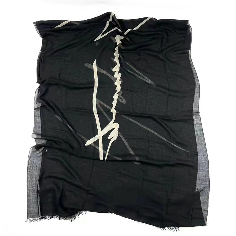 Donclickin Yohji Yamamoto Vibe Signature Silk Scarf & Shawl - Black 75 x 250