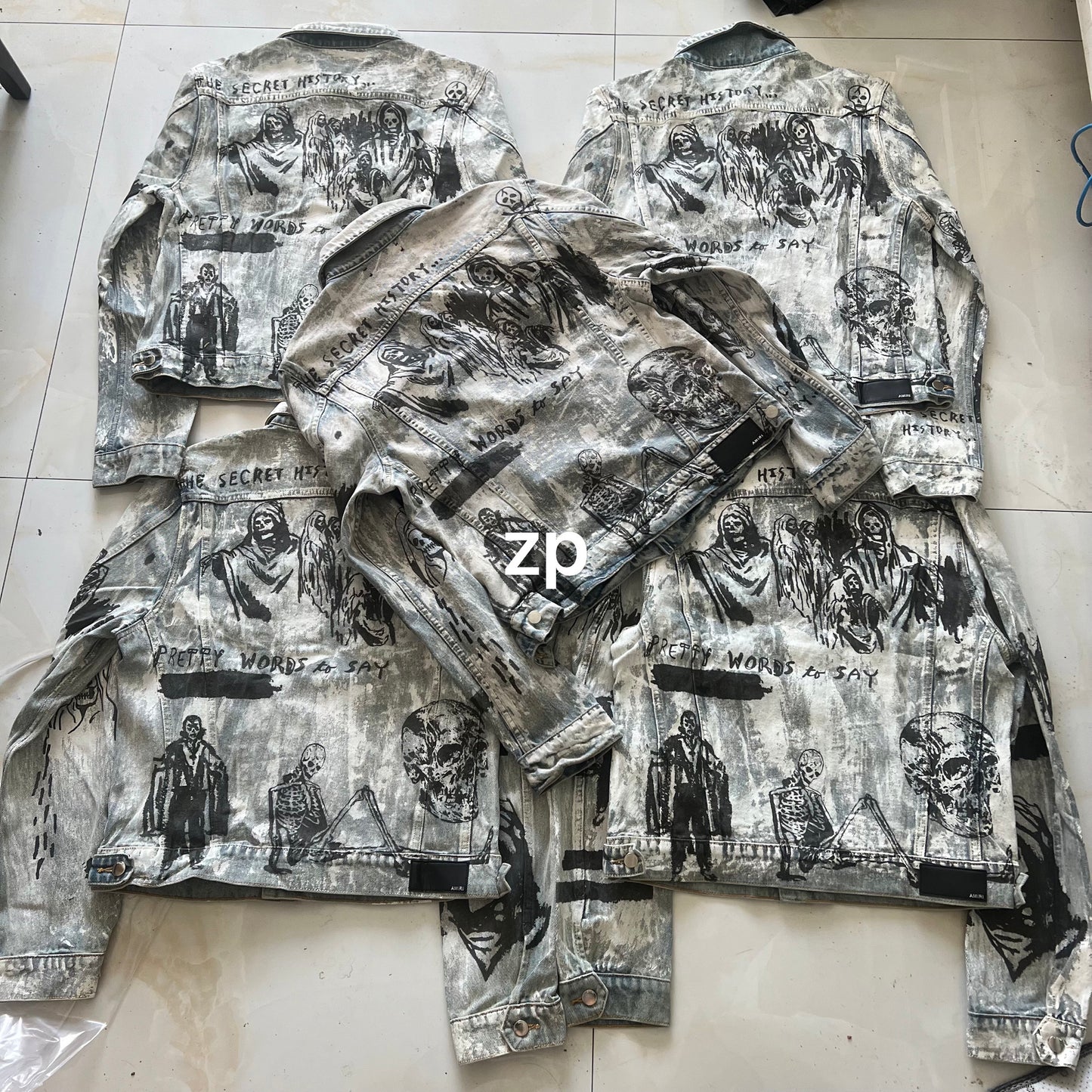 AMIRI 22FW Skull Reaper Graffiti Jackets - Hand Painted Waxed Denim