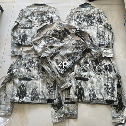 AMIRI 22FW Skull Reaper Graffiti Jackets - Hand Painted Waxed Denim