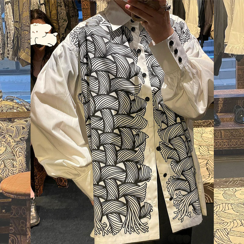 Nemeth 22SS All-Over Knot Print Shirt – Cotton Loose Fit Long Sleeve