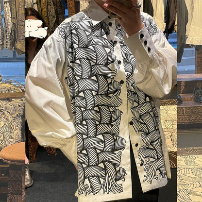 Nemeth 22SS All-Over Knot Print Shirt – Cotton Loose Fit Long Sleeve