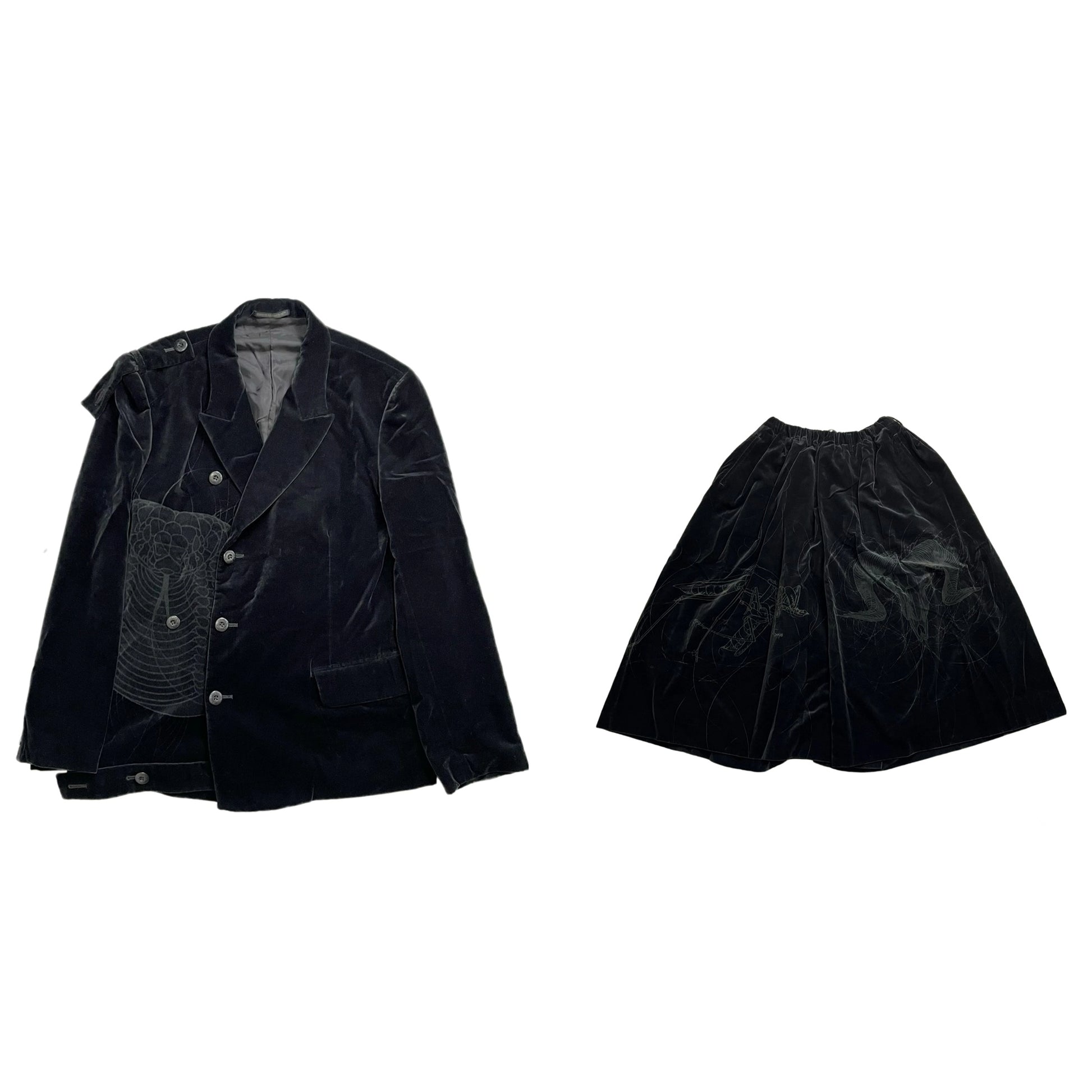 Yohji Yamamoto Velvet Family Crest Serpent Emblem Jacket - Skirt Suit