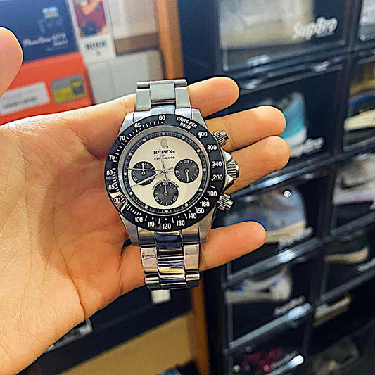 BAPEX TYPE 3 Triple-Eye Primate Head Watch - Panda Dial Quartz Chronograph