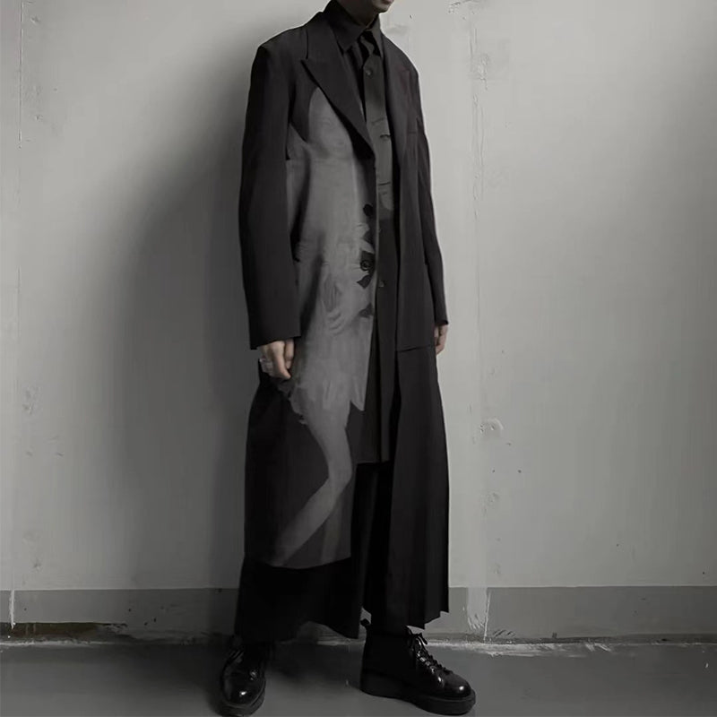 Yohji Asura Pleated Trench - Dark Avant-garde Black Unisex Coats