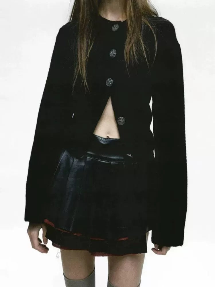 ERD 'Depressed Heir' Cardigan - Cashmere-Cotton Blend Cropped Knit Silver Buttons - Donclickin