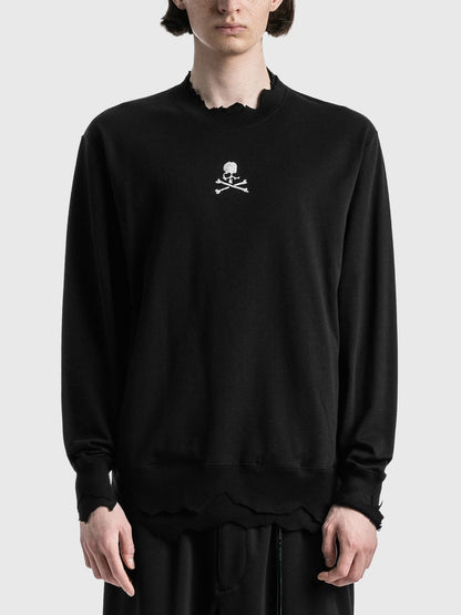 MASTERMIND MMJ Skull Glitter 3D Print Cut-Off Distressed Crewneck Sweatshirt