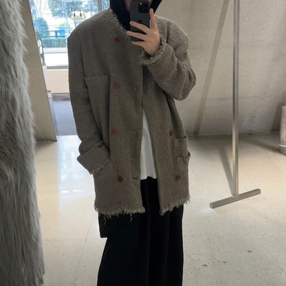 Magliano Hand-Distressed Knit Cardigan - Raw-Hem Bouclé Button-Up Unisex Coat