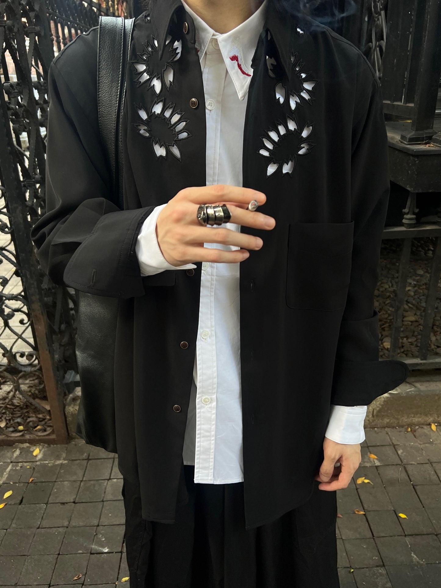 Yohji ’Flower & Youth’ Wool Shirt Jacket - Cherry Blossom Cut-Out Detailing