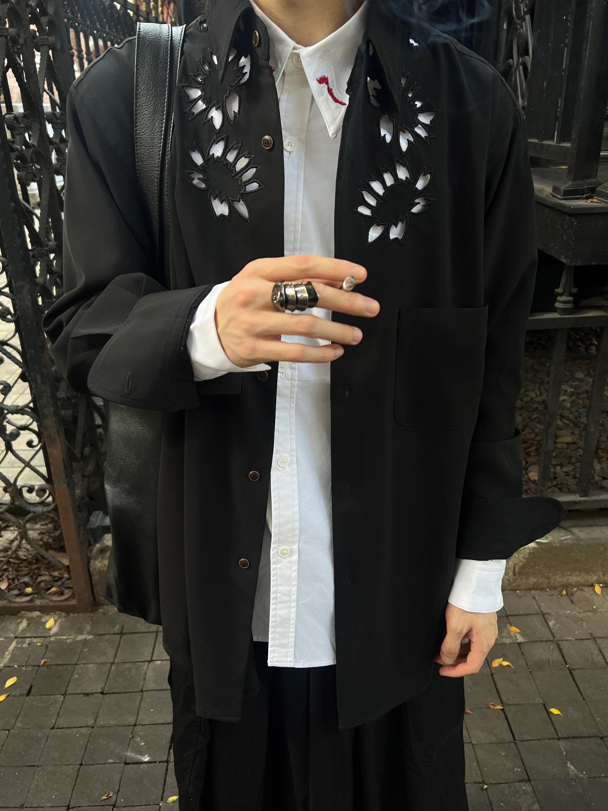 Yohji ’Flower & Youth’ Wool Shirt Jacket - Cherry Blossom Cut-Out Detailing