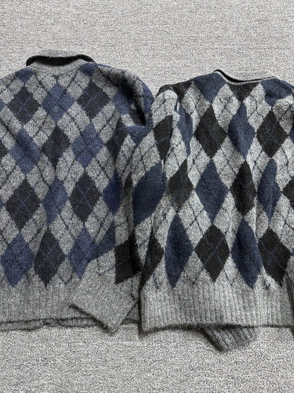 donclic Blue-Grey Mohair Wool Vest -Diamond Our Legacy Knit Relaxed Fit Cardigan