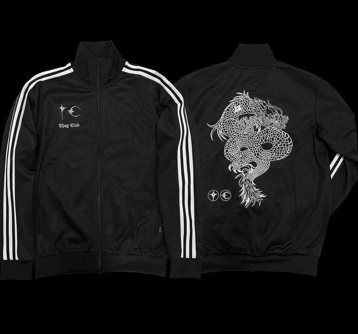 Exclusive Thug Club Dragon Embroidered Jacket – Short Sporty Collab - Black