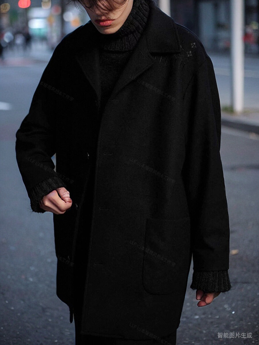 Yohji Yamamoto 23FW Dark Wool Coat – Heavy Embroidery Collection