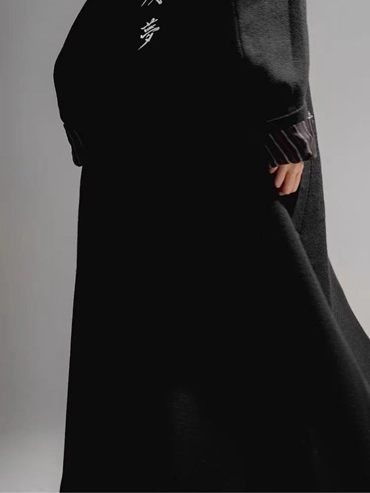 Donclickin Yohji 24AW’老虎残夢’ Embroidered Overcoat - Dark Wool Coat