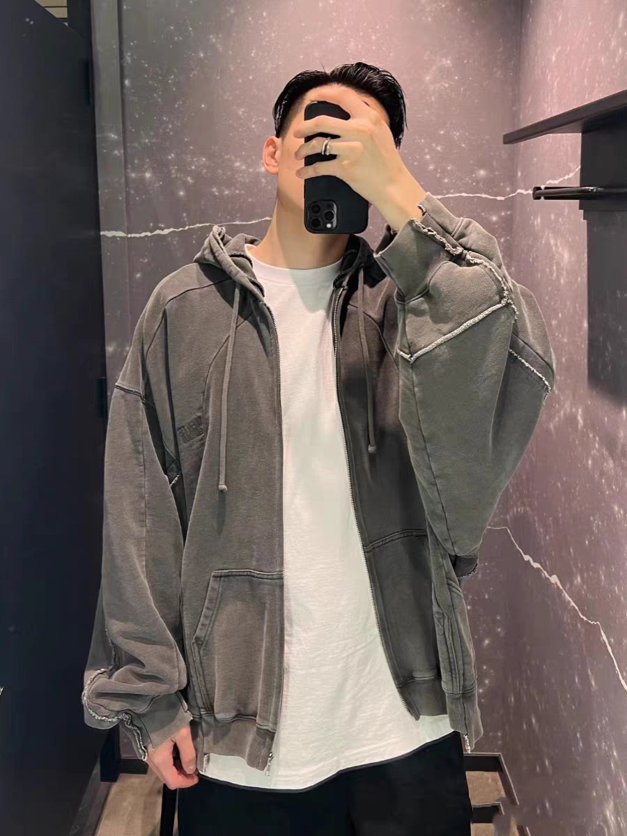 Vetements 23FW Heavy Washed Distressed Deconstructed Zip Hoodie