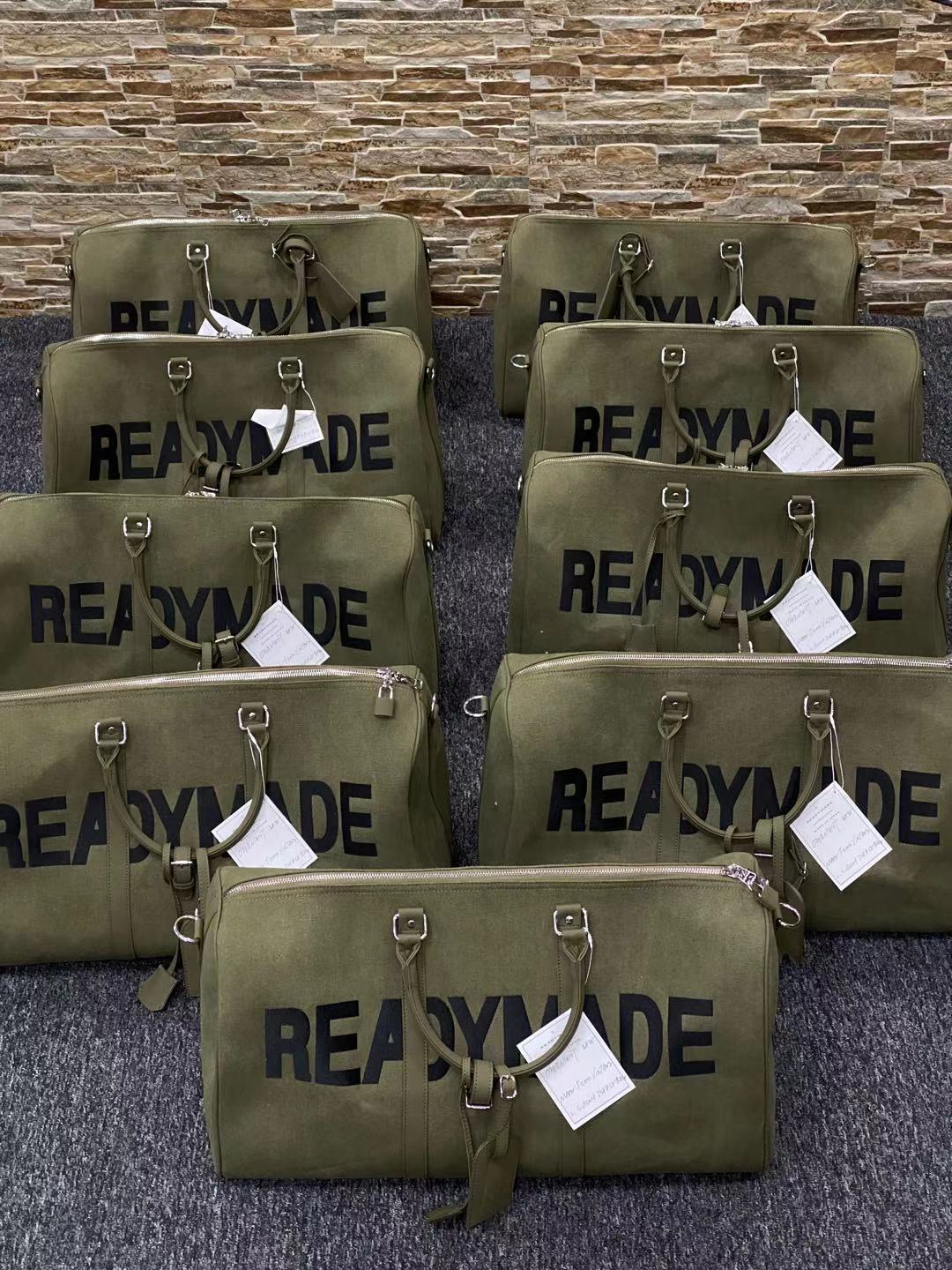 Readymade Overnight Bag - Army Green Canvas Embroidered Travel Bucket Gym Bag - Green