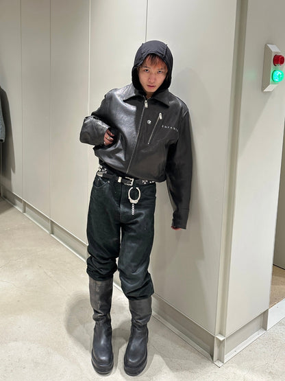 ERD Melancholic Heir PU Lambskin Jacket -Custom-Dyed Coated Cropped Leather Coat