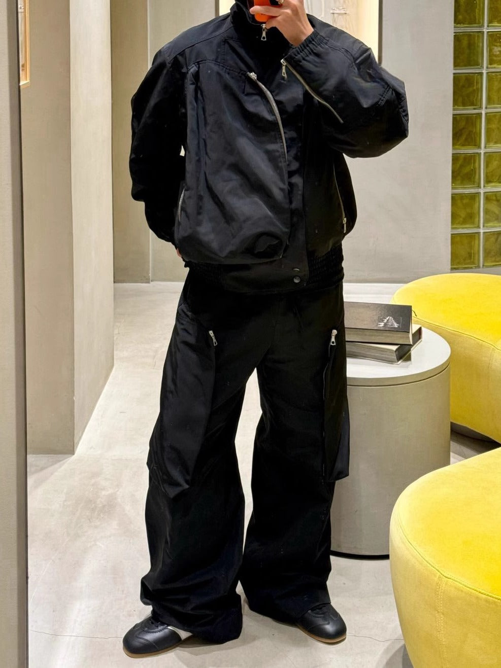 DVN AW24 Asymmetric Cocoon Zip Jacket - Nylon Utility Pants Set Oversized Pocket