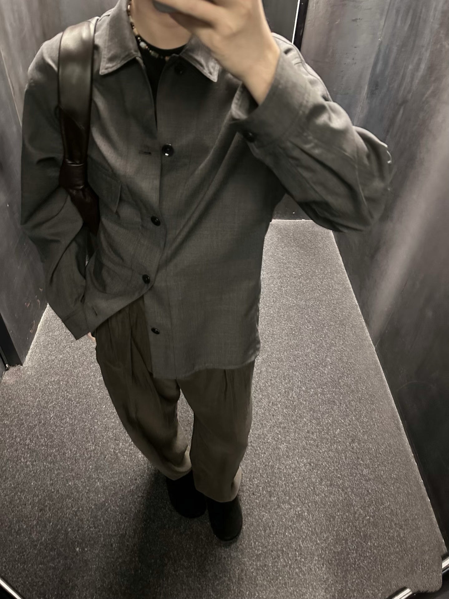 LEM SS25 Black-Grey Wool Shirt Jacket - 100% Wool Button-Front Overshirt