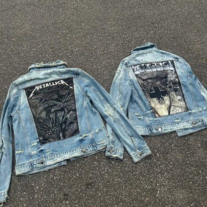 AMIRI 16OG Patchwork Back Kill Denim Jacket Metallica High-Street