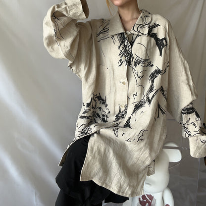 Yohji Linen Shirt – Yuuka Asakura Yamamoto Hand-Painted Beast Motif