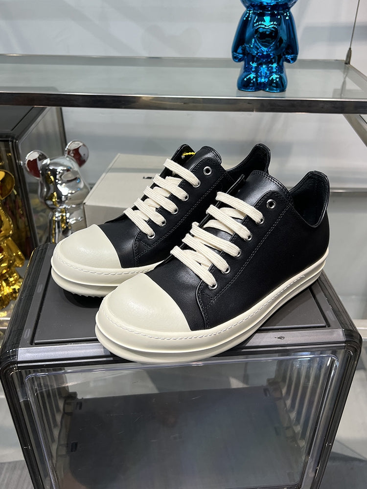 Rick Owen Low-Top Leather Platform Sneaker RO Dark Elevated Sole Casual Shoes