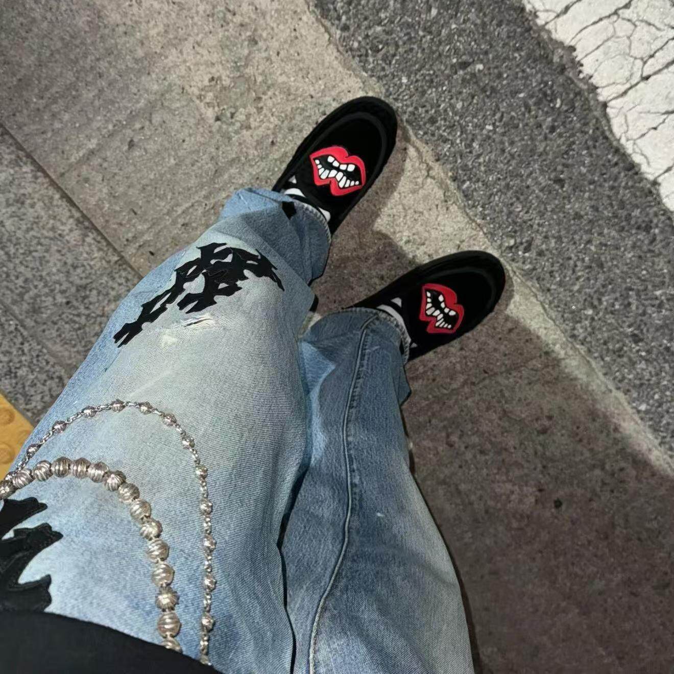Chrome Red Lips Corduroy Loafers - Matty Boy Inspired Mules