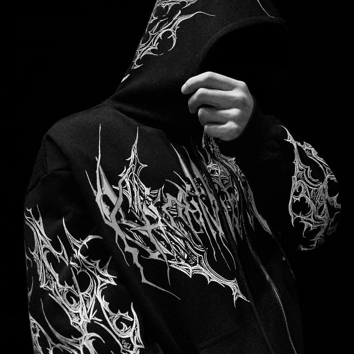 Breathedivinity Dark Gothic Zip-Up Hoodie - 420g French Terry