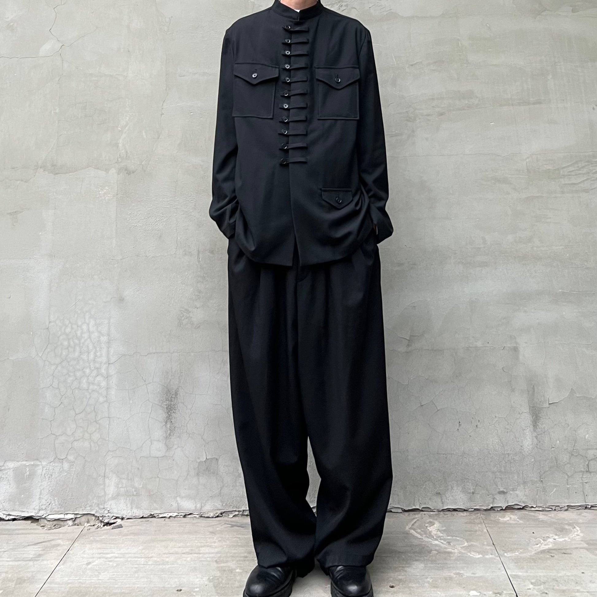 Yohji Yamamoto Twelve Pleat Wool Tapered Draped Wide Straight Trousers