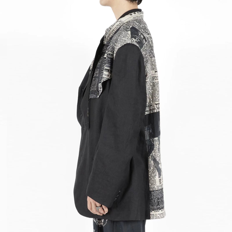 Yohji 23AW Newspaper Print Blazer - Casual Loose Black Suit Jackets