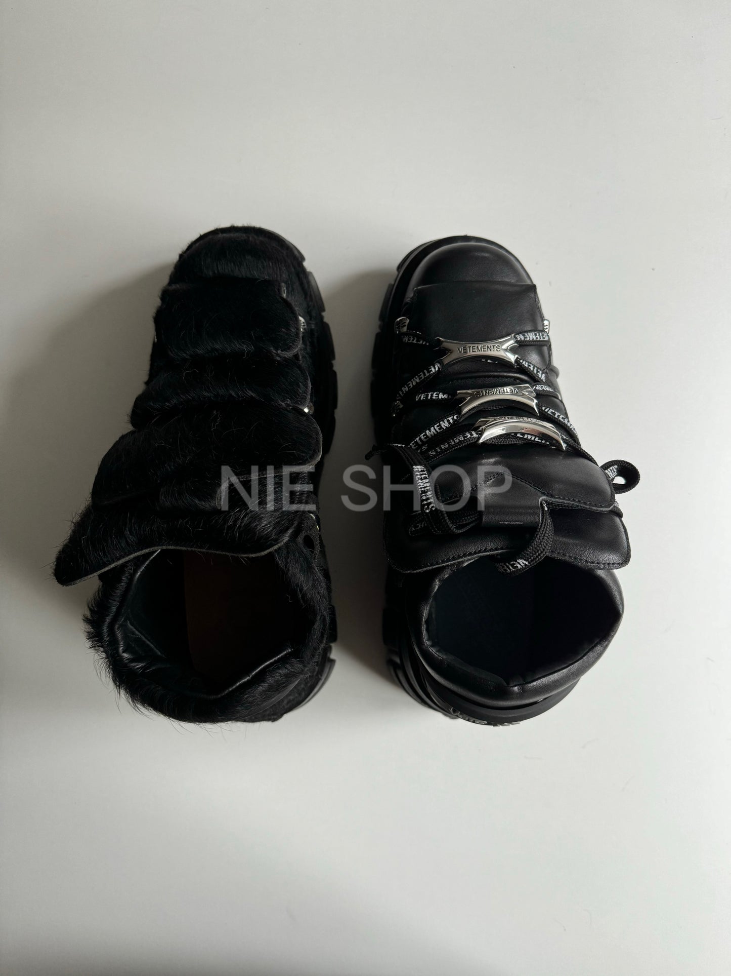 Y2K Collab vetements Punk Metal Chunky Platform Shoes - Pony Hair Vers