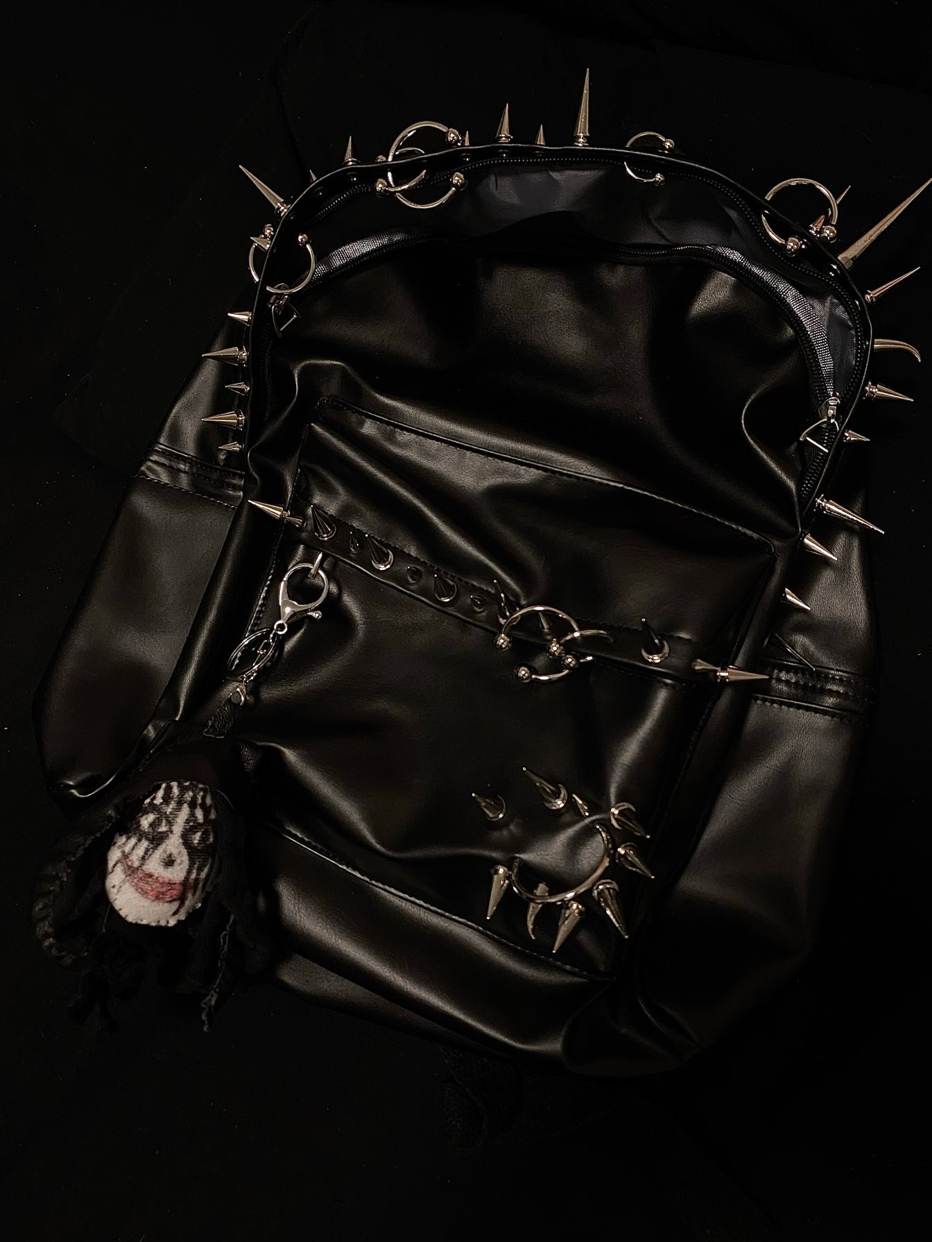 Playboi Carti OPIUM Punk Studded & Pierced Black Leather Backpack - SIze H42/W31