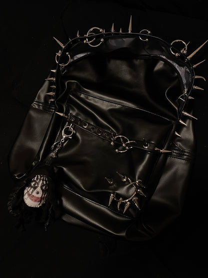 Playboi Carti OPIUM Punk Studded & Pierced Black Leather Backpack - SIze H42/W31