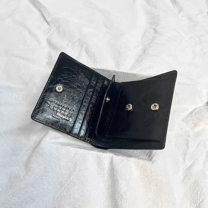 21SS Oiled Leather Wallet Card Holder – MMM Vibe Classic Four-Stitch Design - Black