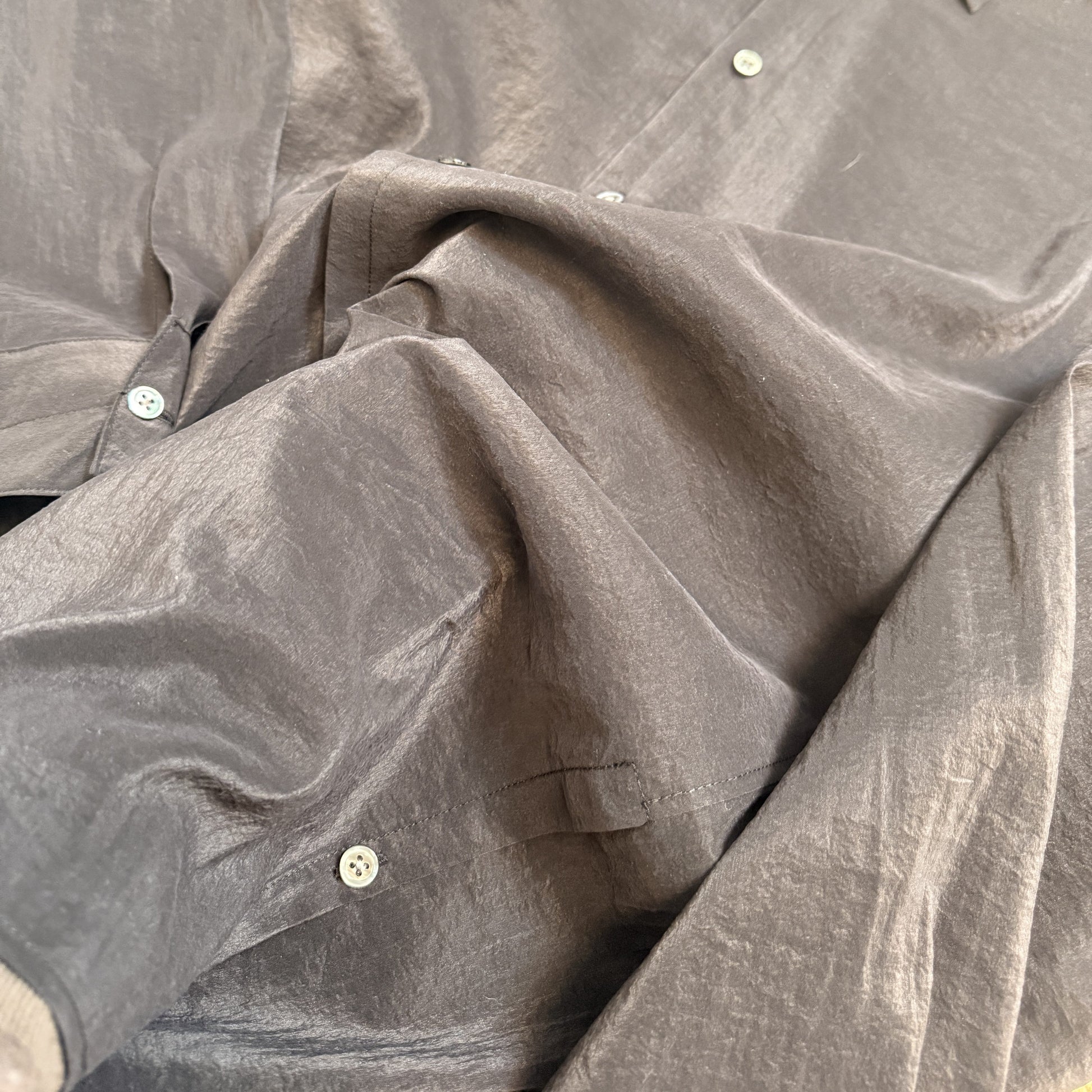 LEMAIRE 25SS New Glossy Dry Silk Shirt – Sage Green Black Edition